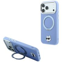 Dėklas Karl Lagerfeld su 360° žiediniu stovu ir Choupette galvos emblema MagSafe, skirtas iPhone 18 Pro Max / 17 Pro Max - šviesiai mėlynas