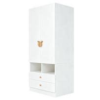 Balta drabužių spinta, 70 × 50 × 170 cm, 2 durys, 2 stalčiai, drabužių skersinis, atviros lentynos, MDF, miegamajam
