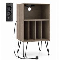Costway patefono stovas su įkrovimo stotele, vinilo laikymo skyriumi ir lentynomis, pilkas