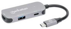 Manhattan USB-C doko / šakotuvo, prievadai (x3): HDMI, USB-A ir USB-C, su maitinimo perdavimu (PD) 100 W – reikalingas išorinis USB-C įkroviklis (nepridedamas). Maitinamas per USB (išorinis maitinimo šaltinis nereikalingas), kai PD nenaudojamas, aliuminis, laidinis, USB 3.2 Gen 1 (3.1 Gen 1) Type-C, 100 W, aliuminis, 3840 x 2160 taškų, 30 Hz (Atnaujinta)