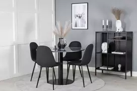 Venture Design Valgomasis stalas, Estelle apvalus, ø106 A75 cm, Juodas / Valgomasis kėdė, Polar, 53x87x44 cm, Juoda