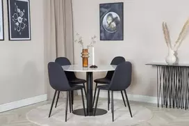 Venture Design Valgomojo stalas, Estelle, 106 cm, Balta, Valgomasis kėdė, Polar, 53x87x44 cm, Juoda