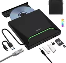 ORIGBELIE išorinis CD/DVD įrenginys su USB 3.0, Ethernet ir kortelių skaitytuvu TP998