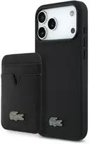 Lacoste Iconic Petit Pique MagSafe dėklas + piniginė, skirta iPhone 18 Pro Max, juoda