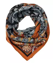 Moteriška medvilninė skarelė su magnetiniu užsegimu „Barokas“, juoda / oranžinė