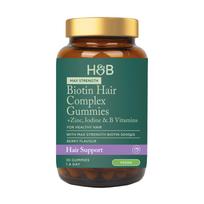 H&B MAX STRENGTH biotino kompleksas plaukams su cinku, jodu ir B grupės vitaminais, 30 guminukų