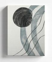 Paveikslas ant drobės 60 × 80 cm, abstrakcija, balta ir pilka, minimalistinis apskritimo motyvas C041
