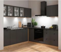 Kampinis virtuvės komplektas su stalviršiu Junona Line 220x240, pilkas