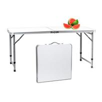 Sulankstomas turtinis stalas, nešiojamas, 120 x 60 x 70 cm, iki 30kg, baltas/sidabrinis