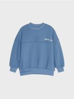 Sinsay - Pašiltintas oversize crewneck džemperis su užrašu - mid blue