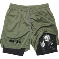 Anime kompresiniai šortai Vasariniai sportiniai drabužiai Vyriški GYM 2 viename treniruotės Vyriški kūno rengybos sportiniai šortai XXL gray