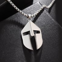 Ancient Greek Spartan warrior helmet pendant Roman shield necklace for men women punk jewelry gift gray