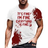 Funny Men's Blood I'm Fine Halloween Print T-shirt Funny Blood Men's Fun O-Neck Casual Short Sleeved T-shirts for Men 4XL brown