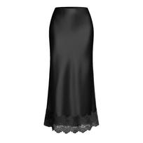 Šilkinio satino midi sijonai moterims Laisvalaikio, puošnūs, nėriniuotu kraštu, aukštu liemeniu, A formos sijonas Moteriškas vasaros, pavasario Boho Elegantiškas vakarėlio, kokteilių Sraunūs svečių sijonai S juoda