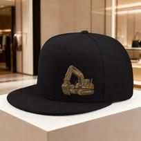 Excavator Graphic Flat Brim Snapback Cap Polyester Adjustable Casual Baseball Hat for Adults One Size brown