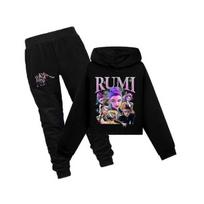(150, Black) Girls K-Pop Demon Hunters Hoodies Kids Sweatshirt Pullover Tops Pants Outfit Set 02 _b miao7 140 gray
