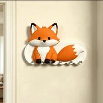 Medinis Gyvūno Raktų Kabliukas Sieninis Laikiklis Be Gręžimo Modernus Lipnus Raktų Laikiklis Prieškambaris 6 Hooks-Fox-2D Flat orange