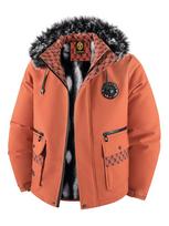 Winter Men's Big Fur Collar Plus Velvet Thick Padded Jacket Padded Jacket XS oranžinė
