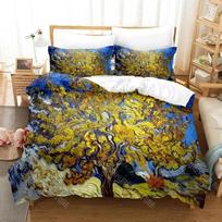 Van Gogh patalynės komplektas Viengulis Twin Pilnas Karalienės Karaliaus Dydžio Patalynės Komplektas Suaugusiųjų Vaikų Miegamojo Antklodės Užvalkalų Komplektai 3D retro klasikinis paklodžių komplektas EU Single 135*200cm/53x79in 3pcs beige