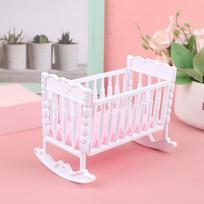 Doll House Light Pink White Baby Doll Shaker Toy Accessories Bed Cradle Crib white