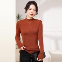 Beautiful Merino Ultra-Fine Pure Wool Women's Sweater, Spring/Autumn 2026 Style, Half-High Neck Thin Knit Base Layer. Large brown