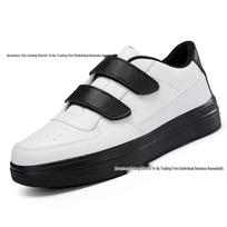 Men's Large Velcro White Low-Top Sneakers - Lightweight Casual Sports Shoes with Thick Soles 48 balta/juoda