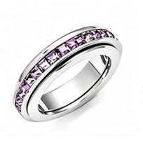 Cubic Zirconia Stainless Steel Spinner Fidget Ring Rotatable Anxiety Relief Ring  Anxiety Relief 8 violetinė
