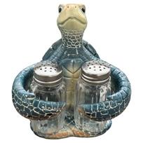 Resin Crab Salt Pepper Shaker Set Coastal Distressed Teal Kitchen Countertop Organizer Decor Gift