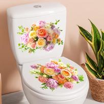 Self-Adhesive Floral Toilet Stickers Removable Artistic Colorful Decals for DIY Home Restroom Decor A2 beige