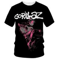 Nuo animacinio iki madingo Gorillaz 3D spausdinto naujo marškinėlio, kasdienis Harajuku stiliaus trumpomis rankovėmis hip-hop marškinėlis vyrams ir moterims, gatvės marškinėlis XS juoda