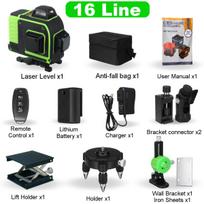 16 Line Laser Level Green Laser Level Line 4D Self-Leveling 360 Horizontal Vertical Cross Super Powerful Laser Level Remote Control 4000mAh Battery AU Plug