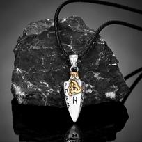 Norse Runes Odin's Spear Gungnir Necklace Men Gold Stainless Steel Arrowhead Pendant Valknut Talisman Male Vikings Jewelry 60CM black