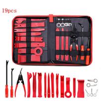 Car Trim Removal Tool Set Door Panel Fastener Remover Kit Interior Accessory Pry Hand Tools 19 Pcs With Canvas Bag red