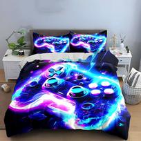 Neon Purple Blue Game Controller Bedding SetCyberpunk Glow Gaming Pad Print Duvet Cover SetSoft 3PC For Teen Gamers Boys room AU Single 140*210cm/55x83in 3pcs