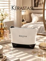 Kérastase black and white color matching waterproof PU cosmetic bag, large-capacity zipper travel cosmetic storage bag, portable beauty storage bag beige