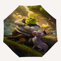 Shrek Theme Automatic Umbrella, Lightweight & Portable, 8 Rib, Perfect for Outdoor Travel, Birthdays, Christmas, Gifts. Three-fold umbrella beige