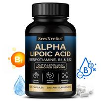 SresXrefas Alpha Lipoic Acid 600mg Capsules with Benfotiamine, Vitamin B1 & B12,120 Capsules black