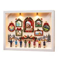 Creative Photo Frame Kit DIY Christmas Shadow Box Set, Mini Museum with 8pcs Figurines, Wooden for Home Decor Frames, Lighted Memories Keepsake beige