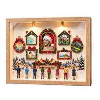 Creative Photo Frame Kit DIY Christmas Shadow Box Set, Mini Museum with 8pcs Figurines, Wooden for Home Decor Frames, Lighted Memories Keepsake
