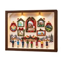 Creative Photo Frame Kit DIY Christmas Shadow Box Set, Mini Museum with 8pcs Figurines, Wooden for Home Decor Frames, Lighted Memories Keepsake