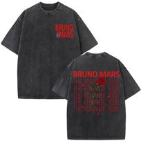 Bruno Mars The Romantic Tour 2026 Print T-shirt Men Women Hip-hop Tshirts Summer Short-sleeved Aesthetic Vintage Washed T-shirts M black