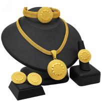 24K Gold Plated Dubai Necklace Earrings Ring Bracelet Set Indian Bridal Choker Jewelry Set  for Women fashion round design 2 auksas