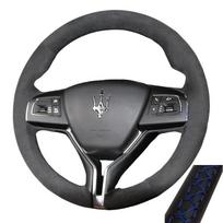 For Maserati Levante Ghibli Quattroporte 2014-2018 Hand Sewing Car Steering Wheel Cover Braid Soft Suede Leather Trim mėlyna