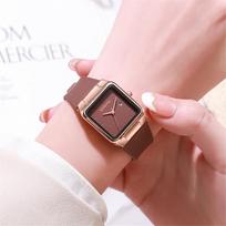 Fashion Women's Simple Brand Square Calendar Brown Quartz Watch Casual Silicone Strap Female Clock Wristwatch beige