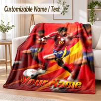 Custom Text Flannel Blanket Lamine Yamal Print Warm Cozy Blanket Home Sofa Bedding 80cmx120cm blue