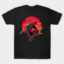 Asian Size Men Black Print T-shirt Deadpool No-Cut Heat Transfer Print Cotton Tshirt M juoda