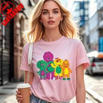 Kawaii Animacinis Animacinis Dinzauras Barney Draugai Spausdinti Unisex Moteriški Medvilniniai Marškinėliai Mados Tendencija Gatvės Atsitiktiniai Vasaros Viršutiniai L brown