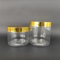 Food-Grade PET Wide-Mouth Round Container with Gold Lid for Snacks, Candy, or Nuts 85*100 mm gray