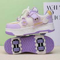 Runaway Shoes Girls Children'S Pulley Sneakers Roller Skates Four Wheels Boys' Sneakers 30 gray