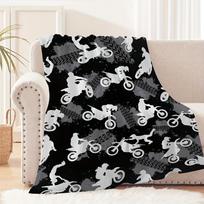 Dirt Bike Motocross Silhouette Flannel Throw Blanket Black White Motorcycle Rider Print Boys Room Blanket 30*40inch(80cm*102cm) gray